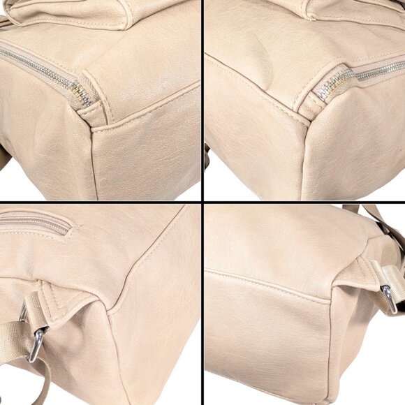 Miztique Beige Faux Leather Lined Zip Convertible Backpack Lots of Pockets - Picture 6 of 12